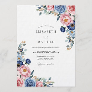 Dusty Blue Romantic Floral Wedding Invitation