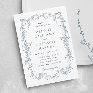 Dusty Blue Romantic French Floral Wedding Invitation