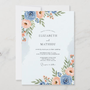 Dusty Blue Romantic Spring Wedding Invitation