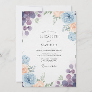 Dusty Blue Romantic Vineyard Wedding Invitation