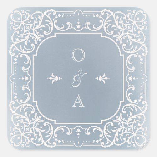 Dusty blue romantic vintage wedding monogram square sticker