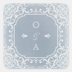 Dusty blue romantic vintage wedding monogram square sticker