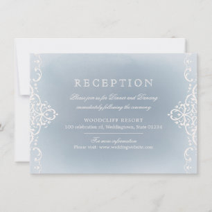 Dusty blue romantic vintage wedding reception invitation