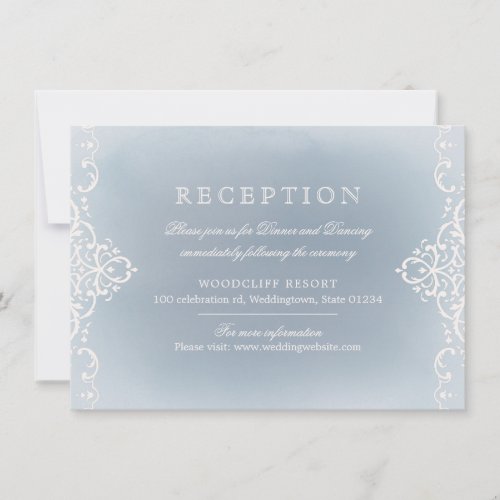 Dusty blue romantic vintage wedding reception invitation