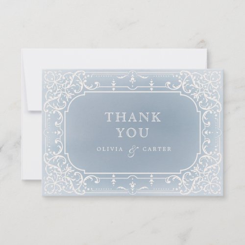 Dusty blue romantic vintage wedding thank you