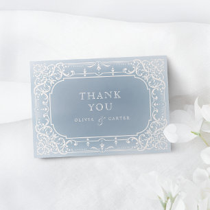 Dusty blue romantic vintage wedding thank you card