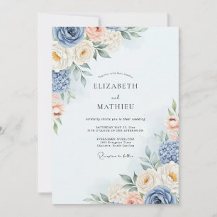 Dusty Blue Romantic Watercolor Wedding Invitation