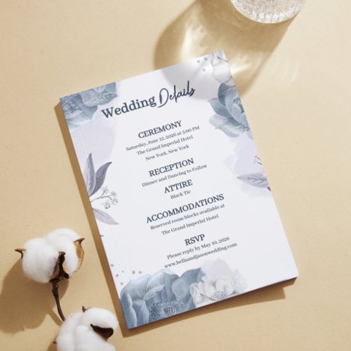 Dusty Blue Romantic Wedding Details Information Enclosure Card