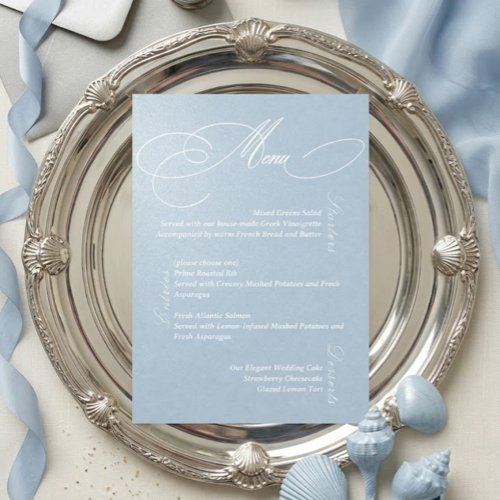 Dusty Blue Romantic Wedding Menu Card