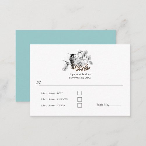 Dusty Blue Romantic Woodpecker Love Birds  Place Card