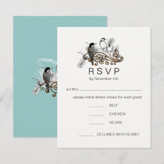 Dusty Blue Romantic Woodpecker Love Birds RSVP Invitation