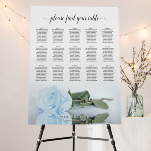 Dusty Blue Rose 15 Table Wedding Seating Chart Foam Board