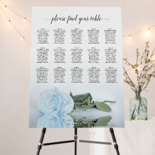 Dusty Blue Rose 15 Table Wedding Seating Chart Foam Board