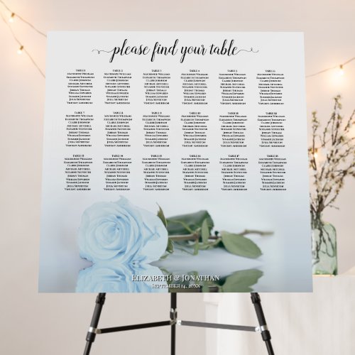 Dusty Blue Rose 18 Table Wedding Seating Chart Foam Board