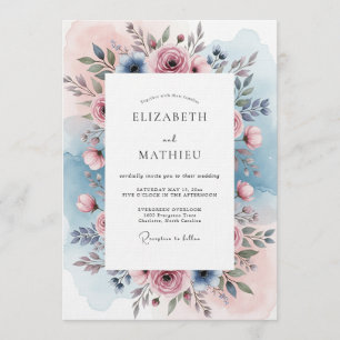 Dusty Blue Rose Botanical Wedding Invitation