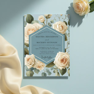 Dusty Blue Rose Botanical Wedding Invitation