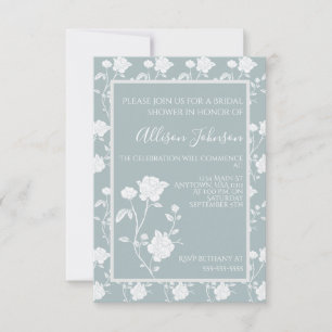 Dusty Blue Rose Bridal Shower Invitation