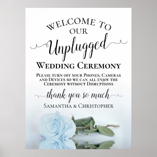 Dusty Blue Rose Chic Unplugged Wedding Ceremony Poster