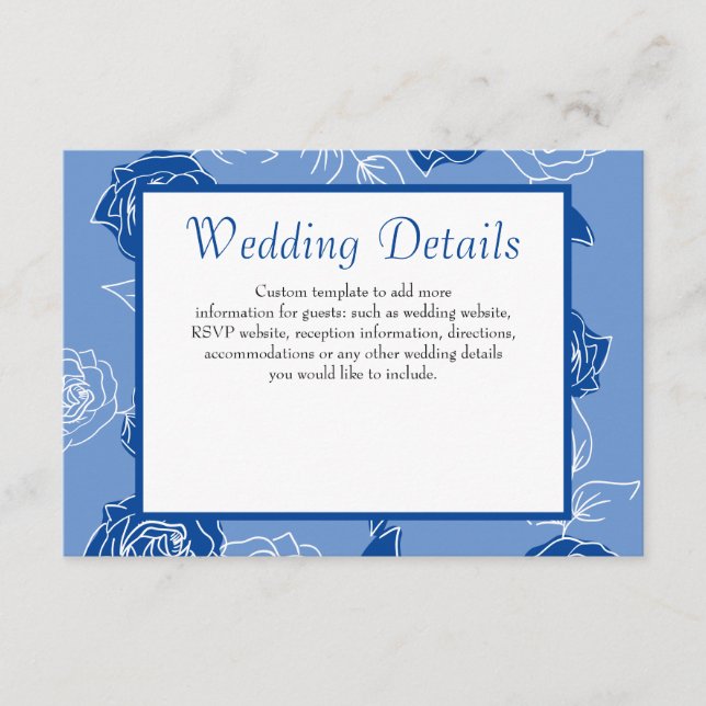 Dusty Blue Rose Elegant White Gray Floral Wedding Enclosure Card (Front)