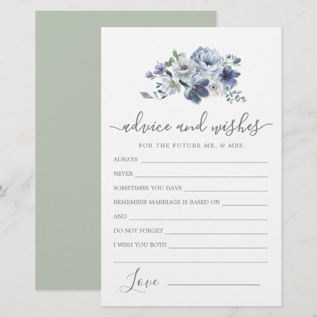Dusty Blue Rose Floral Advice and Wishes Card (Front/Back)