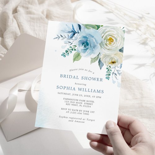 Dusty Blue Rose Floral Bridal Shower Invitation