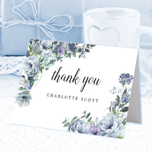 Dusty Blue Rose Floral Bridal Shower Photo Letterpress Thank You Card