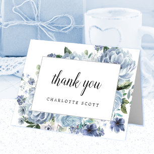 Dusty Blue Rose Floral Bridal Shower Photo Letterpress Thank You Card