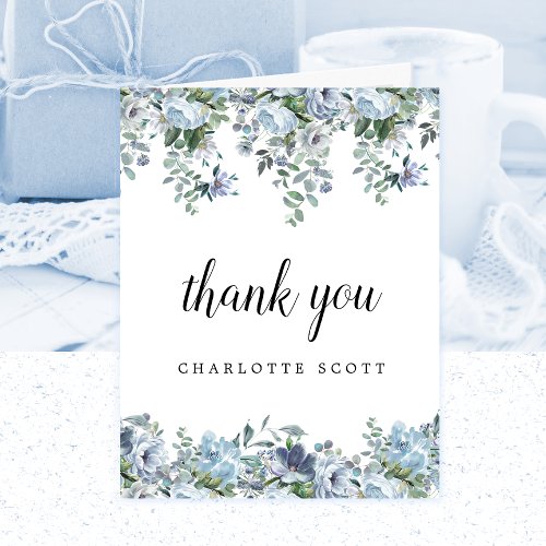 Dusty Blue Rose Floral Bridal Shower Photo Thank You Card