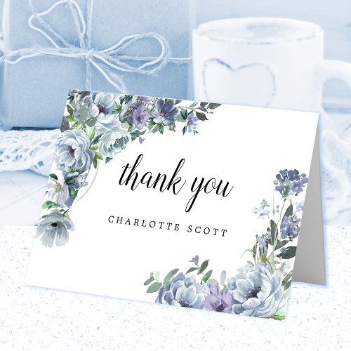 Dusty Blue Rose Floral Bridal Shower Photo Thank You Card