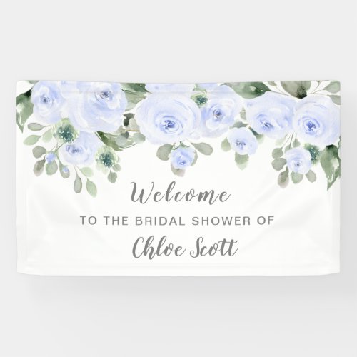 Dusty Blue Rose Floral Bridal Shower Welcome Banner