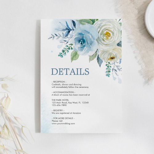 Dusty Blue Rose Floral Details Enclosure Card