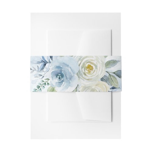 Dusty Blue Rose Floral Invitation Belly Band