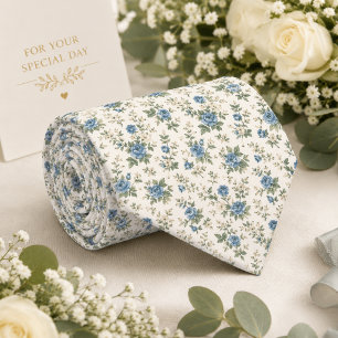 Dusty Blue Rose Floral Neck Tie