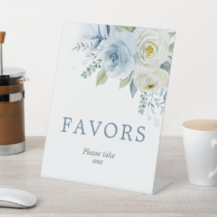 Dusty Blue Rose Floral Shower Favors Sign