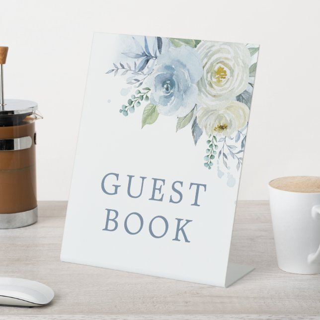 Dusty Blue Rose Floral Shower Guest Book Sign (In SItu)