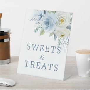 Dusty Blue Rose Floral Shower Sweets & Treats Sign