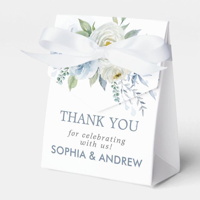Dusty Blue Rose Floral Wedding Favor Boxes (Front Side)