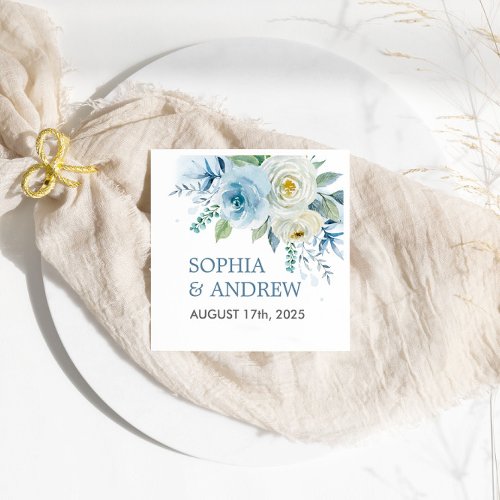 Dusty Blue Rose Floral Wedding Napkins