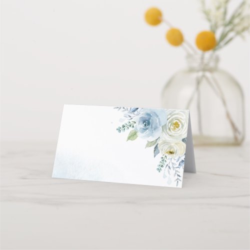 Dusty Blue Rose Floral Wedding Place Card