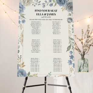 Dusty Blue Rose Floral Wedding Seating Chart Foam Board