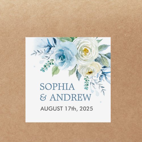 Dusty Blue Rose Floral Wedding Sticker