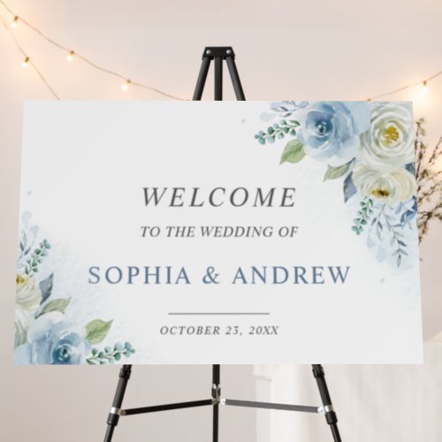 Dusty Blue Rose Floral Wedding Welcome Sign