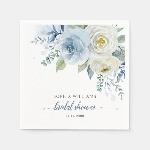 Dusty Blue Rose Flowers Bridal Shower Napkins