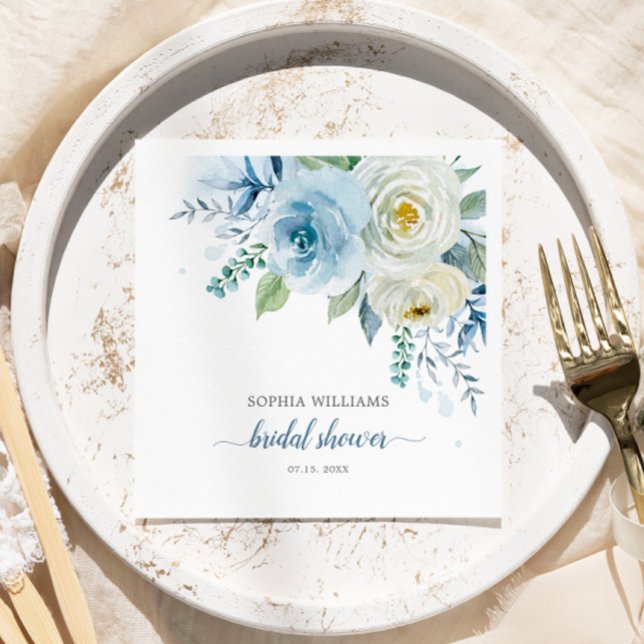 Dusty Blue Rose Flowers Bridal Shower Napkins (Creator Uploaded)
