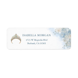 Dusty Blue Rose Flowers Tiara Quinceanera Label
