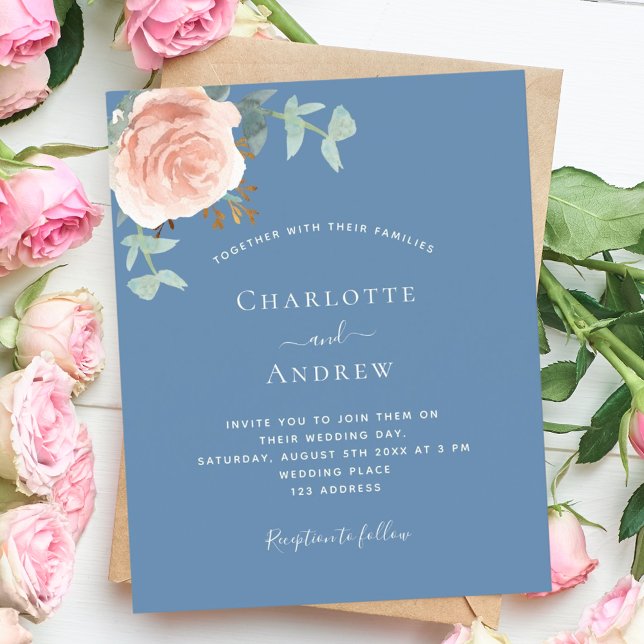Dusty blue rose gold budget QR RSVP wedding (Creator Uploaded)