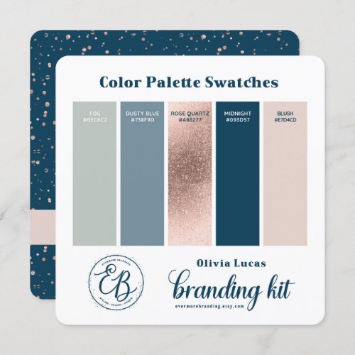 Dusty Blue  Rose Gold Color Palette Swatch Card