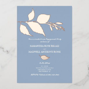 Dusty Blue Rose Gold Engagement Party Foil Invitation
