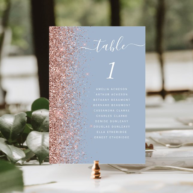 Dusty Blue Rose Gold Glitter Wedding Table Number (Creator Uploaded)