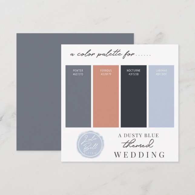 Dusty Blue Rose Gold & Navy Color Palette Card (Front/Back)